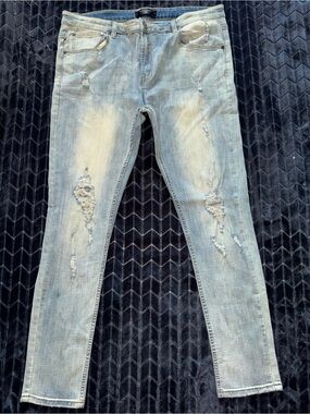 Se renede Mens Light‎ Wash Blue Denim Jeans Distressed Stretch Size 40